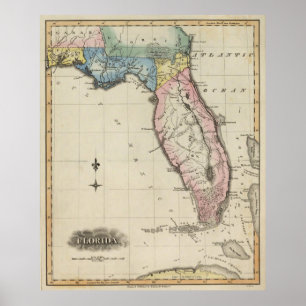 Poster Carte vintage de Floride (1823)