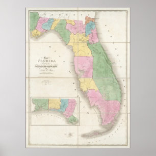 Poster Carte vintage de Floride (1839)