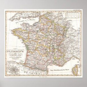 Poster Carte vintage de France (1850)