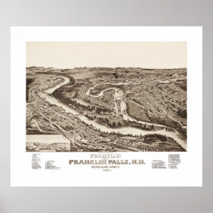 Poster Carte vintage de Franklin NH à partir de 1884