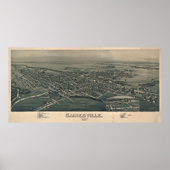Poster Carte vintage de Gainesville TX (1891) (Devant)