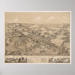 Poster Carte vintage de Guilford CT (1881)
