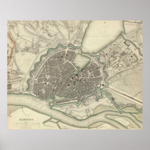 Poster Carte vintage de Hambourg Allemagne (1841)