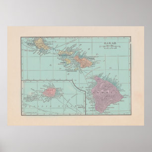 Poster Carte vintage de Hawaii - version couleur