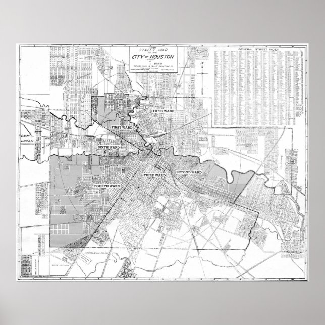 Poster Carte vintage de Houston (1920) (Devant)