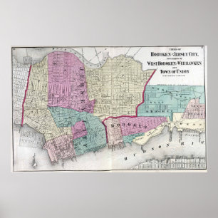 Poster Carte vintage de Jersey City, de Hoboken et de
