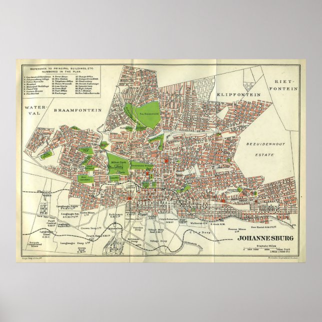 Poster Carte vintage de Johannesburg Afrique du Sud (1913 (Devant)