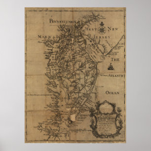 Poster Carte vintage de la baie de chesapeake (1778)