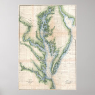 Poster Carte vintage de la baie de Chesapeake (1873)
