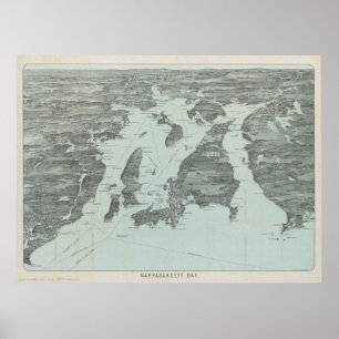 Poster Carte vintage de la baie de Narragansett (1907)