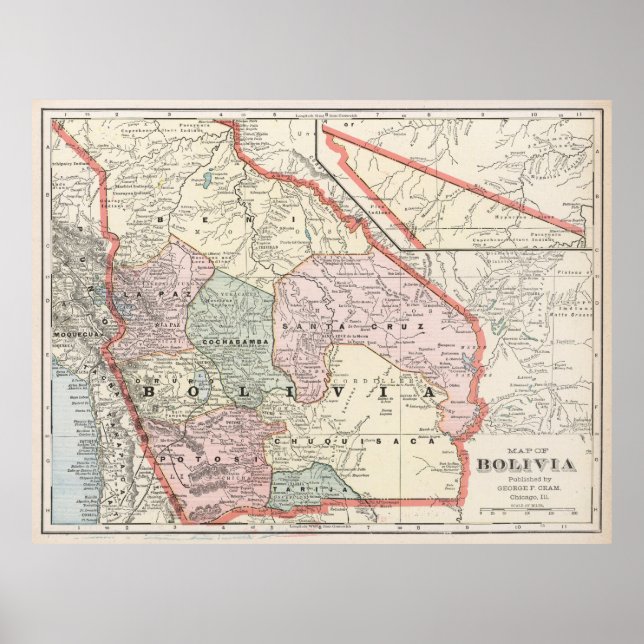 Poster Carte vintage de la Bolivie (1901) (Devant)