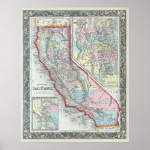 Poster Carte vintage de la Californie (1860)