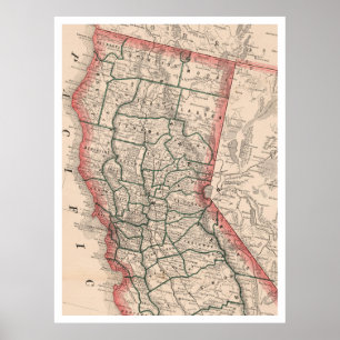 Poster Carte vintage de la Californie du Nord (1883)