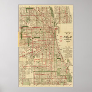 Poster Carte vintage de la Chicago Railroads (1906)