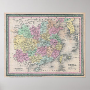 Poster Carte vintage de la Chine, 1853