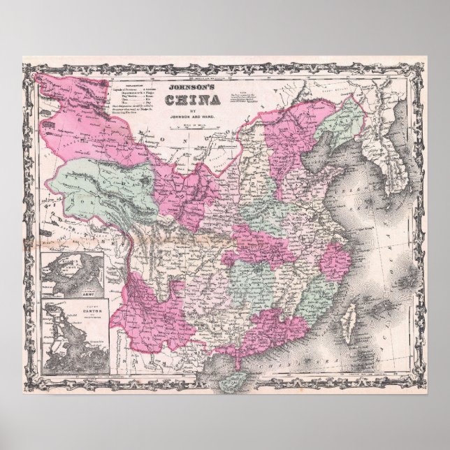 Poster Carte vintage de la Chine (1862) (Devant)