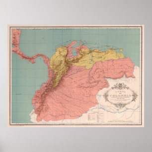 Poster Carte Vintage de la Colombie (1890)