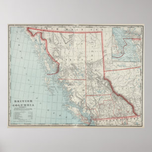 Poster Carte vintage de la Colombie-Britannique (1901)