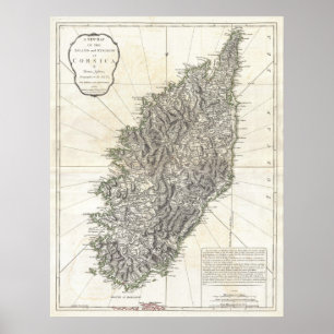 Poster Carte vintage de la Corse (1794)