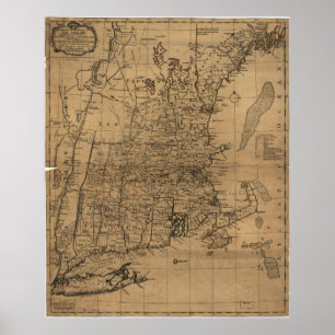 Poster Carte vintage de la côte de la Nouvelle-Angleterre