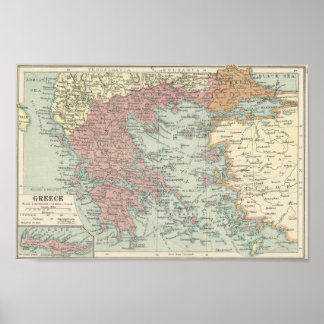 Poster Carte vintage De La Grèce