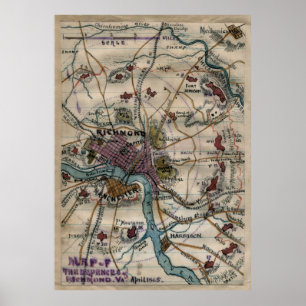 Poster Carte vintage de la guerre civile de Richmond, Vir