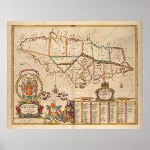 Poster Carte vintage de la Jamaïque (1672)