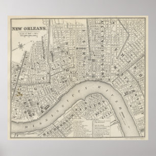Poster Carte vintage de la Nouvelle-Orléans LA (1866)