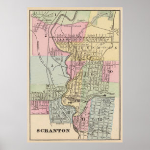 Poster Carte vintage de la PA de Scranton (1890)