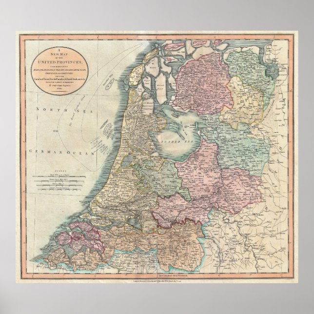 Poster Carte vintage de la Pays-Bas (1799) (Devant)