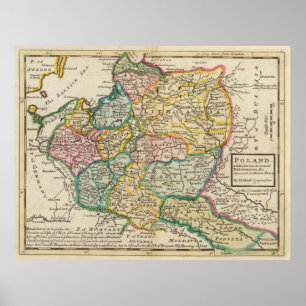 Poster Carte vintage de la Pologne (1736)