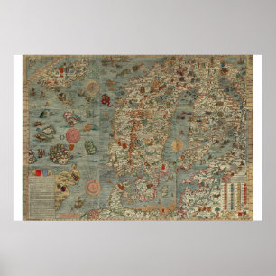 Poster Carte vintage de la Scandinavie