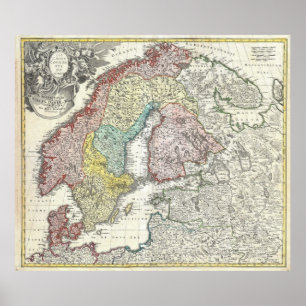 Poster Carte vintage de la Scandinavie (1730)