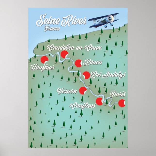 Poster Carte vintage de la Seine (Devant)