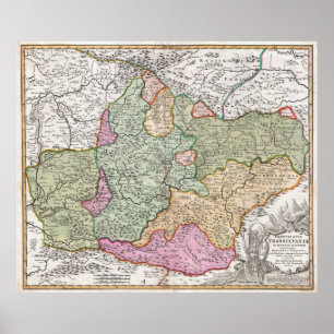 Poster Carte vintage de la Transylvanie (1720)