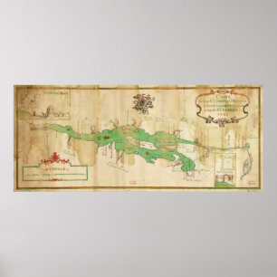 Poster Carte vintage de lac Champlain (1740)