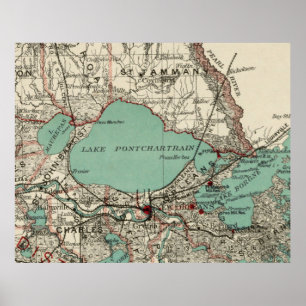 Poster Carte vintage de lac Pontchartrain (1887)