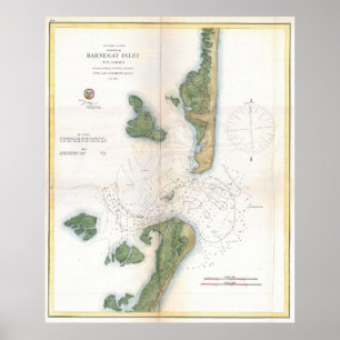 Poster Carte vintage de l'admission de Barnegat (1865)