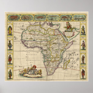 Poster Carte vintage de l'Afrique (1660)