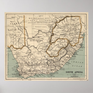 Poster Carte vintage de l'Afrique du Sud (1889)