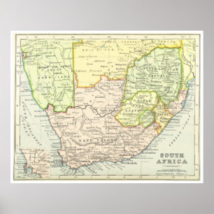 Poster Carte vintage de l'Afrique du Sud (1899)