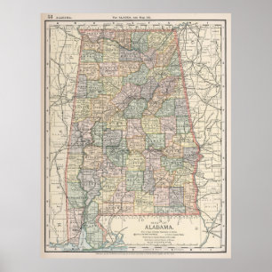 Poster Carte vintage de l'Alabama (1891)