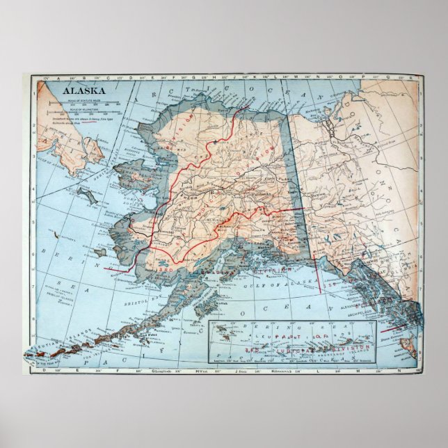 Poster Carte vintage de l'Alaska (1921) (Devant)