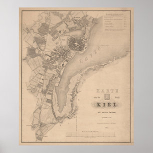 Poster Carte Vintage de l'Allemagne de Kiel (1853)
