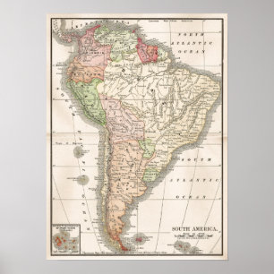 Poster Carte vintage de l'Amérique du Sud