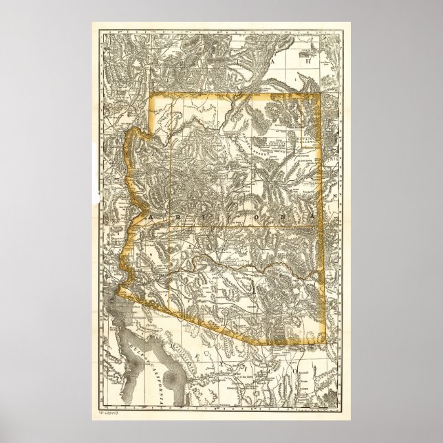 Poster Carte vintage de l'Arizona (1876) (Devant)