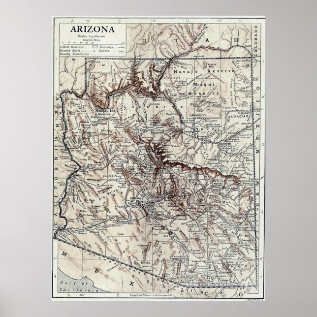 Poster Carte vintage de l'Arizona (1911) (Devant)
