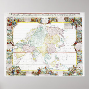 Poster Carte vintage de l'Asie   1786