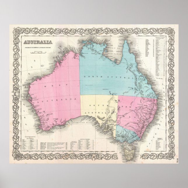 Poster Carte vintage de l'Australie (1855) (Devant)
