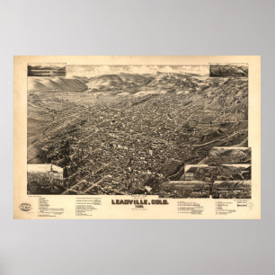Poster Carte vintage de Leadville CO (1882)